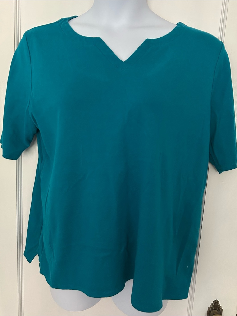 Craft and Barrow women’s XL shor sleeve 100% cotton teal  top notched neckline